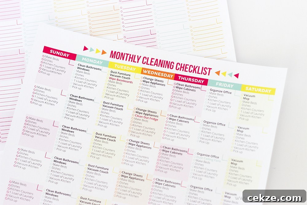  Monthly Cleaning Checklist from Printable Crush | 15 Free Organization Printables