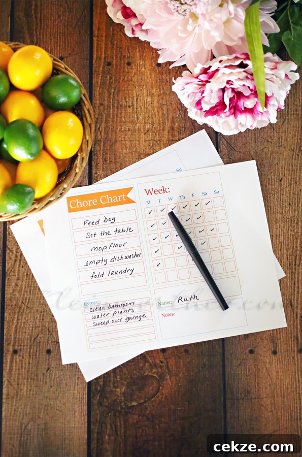  Chore Chart Checklist Template from Kleinworth & Co. | 15 Free Organization Printables