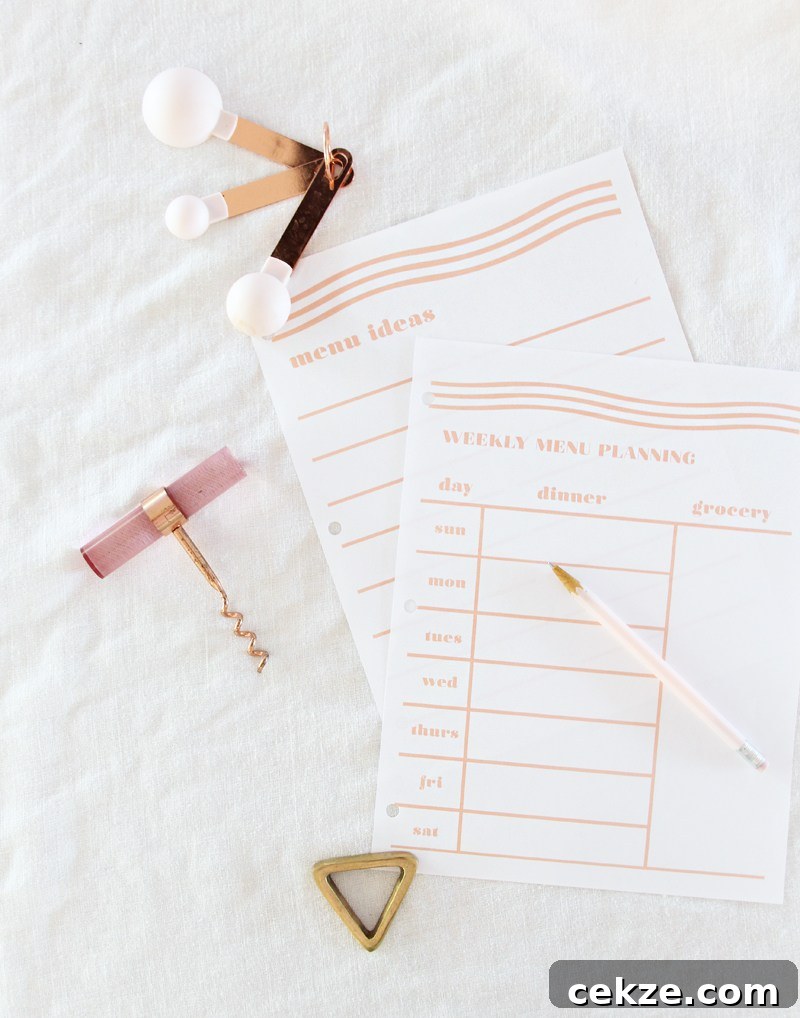 Weekly Menu Planning Printables from A Bubbly Life | 15 Free Organization Printables