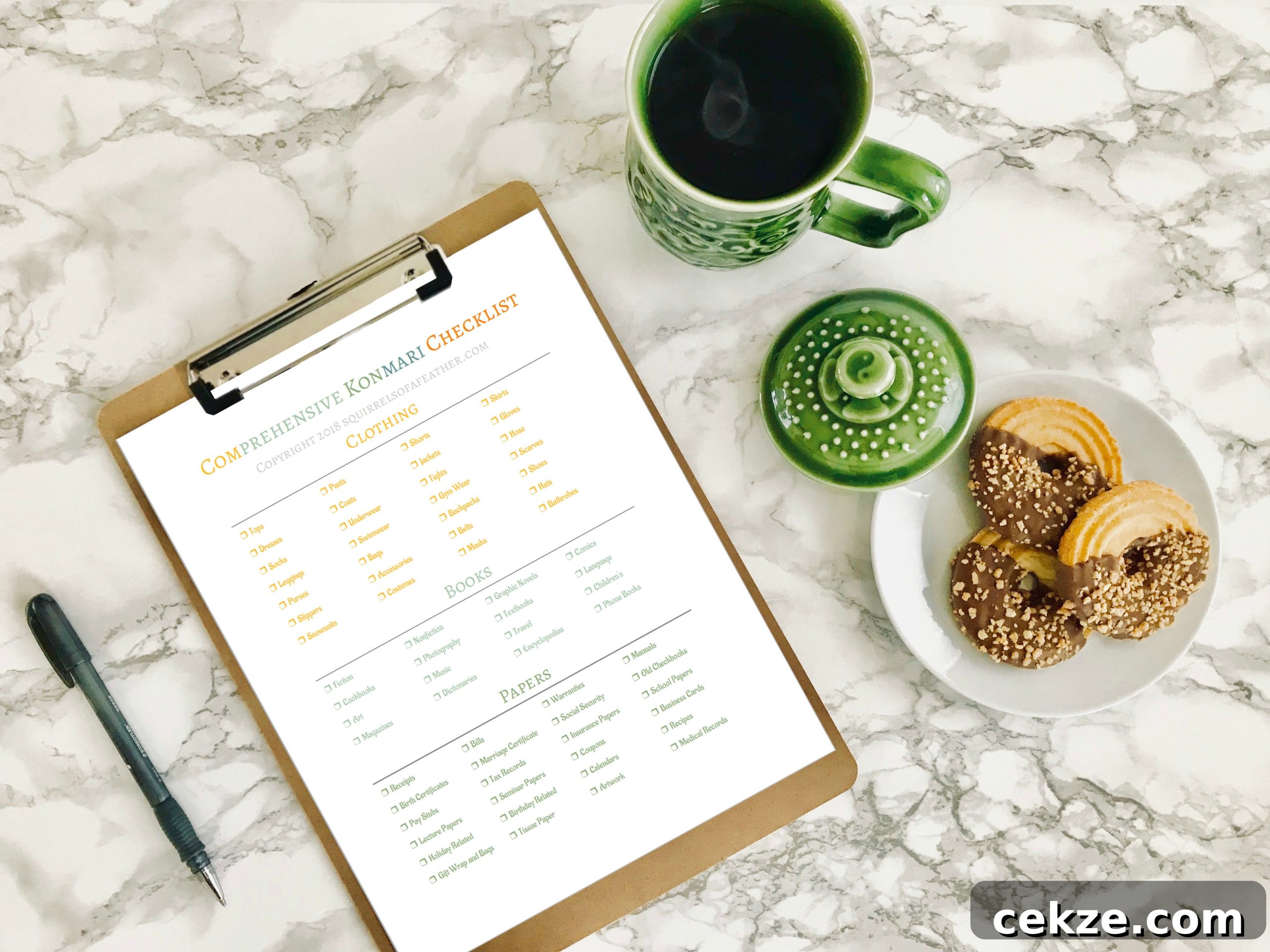 Ultimate Free Comprehensive KonMari Checklist from Squirrels of a Feather | 15 Free Organization Printables