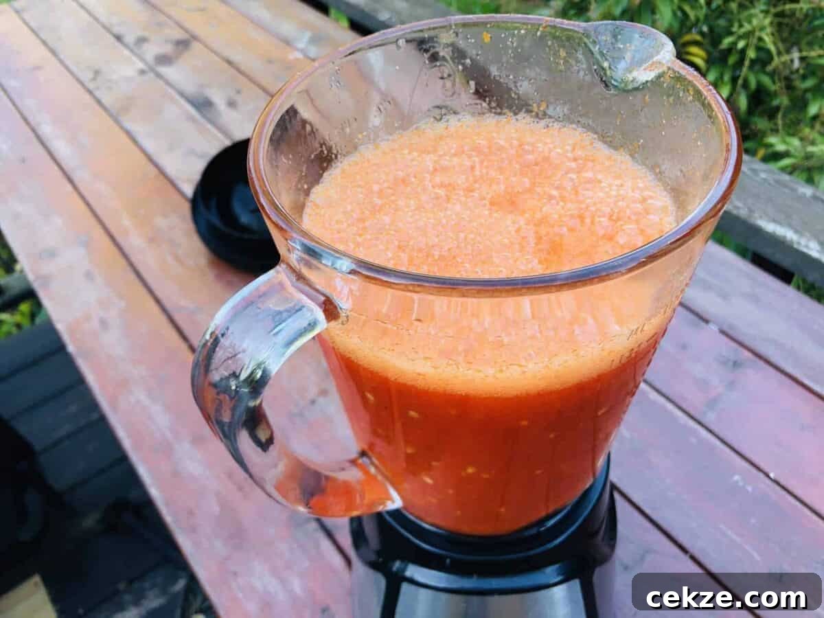 Homemade Hot Sauce Recipe: Quick, Flavorful Chili Sauce 8 Mixing hot sauce in blender - I started to do the blending outside for my nose’s sake.
