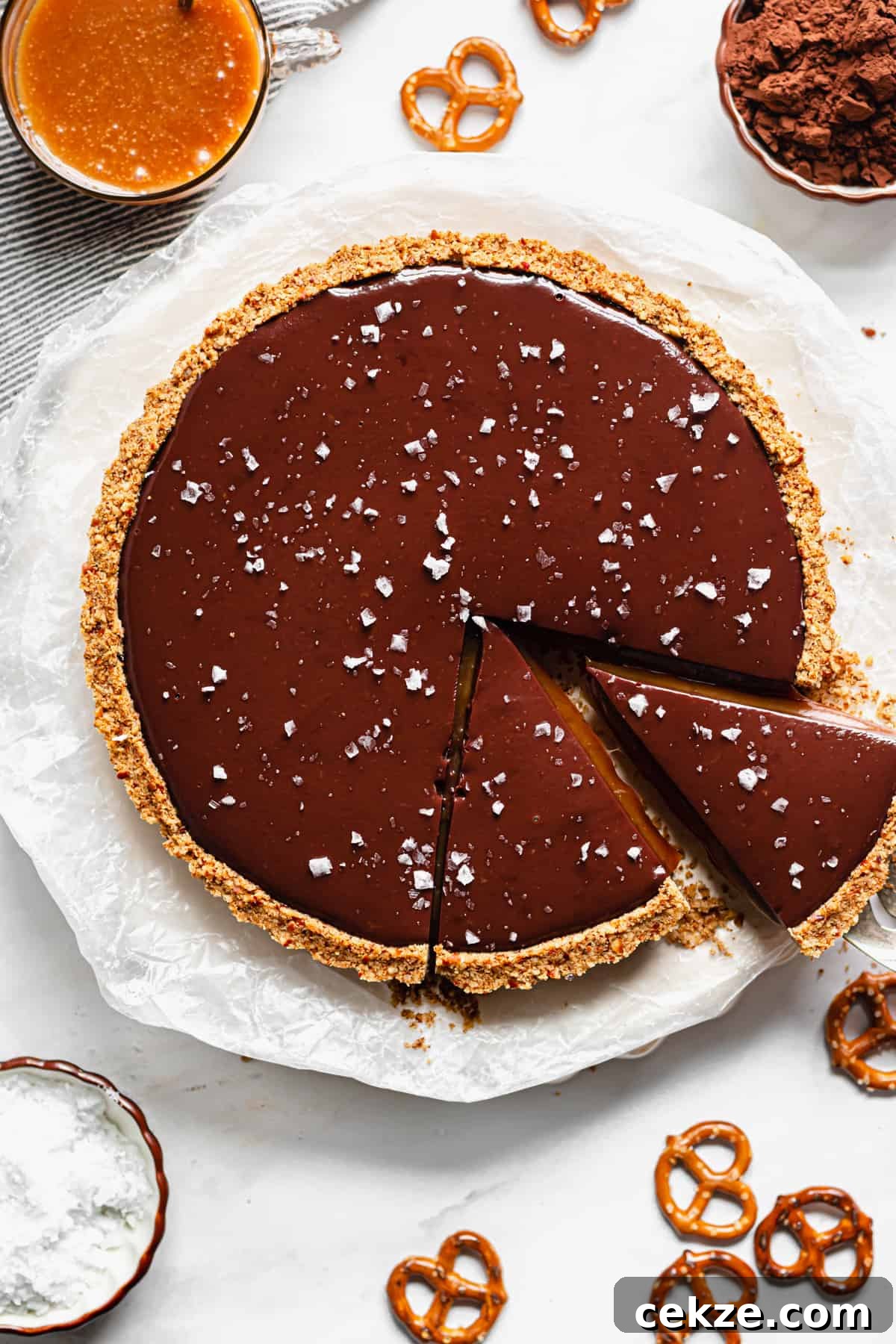 overhead shot of a slice being removed from the pie