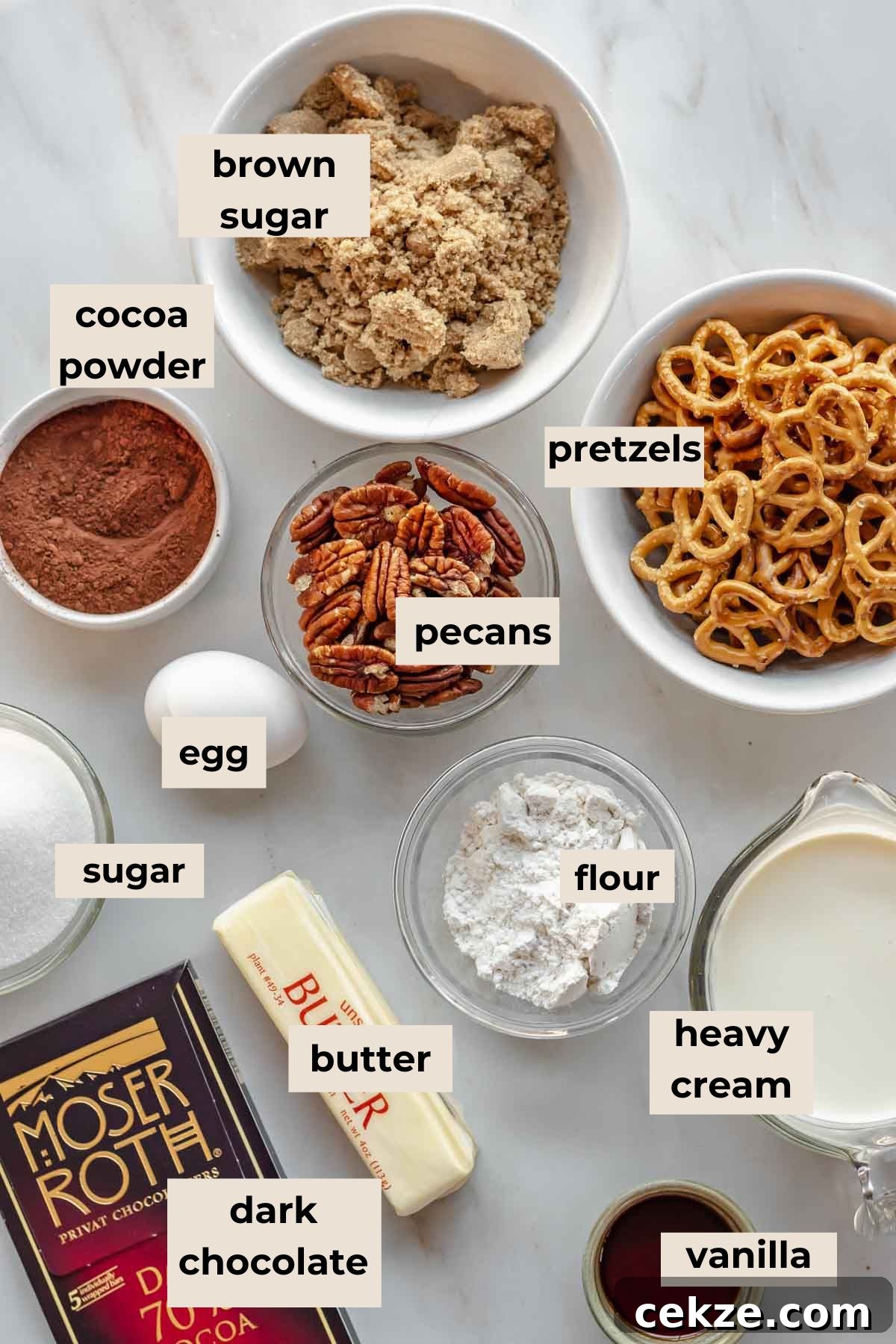 Ingredients or salted chocolate caramel tart.