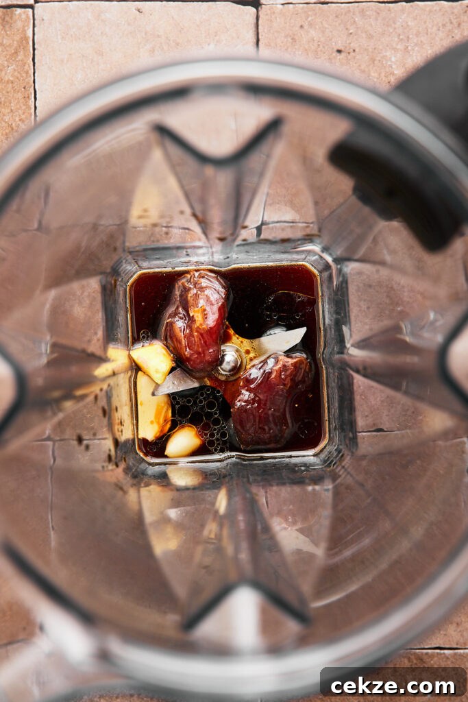 dates in a blender ready to process for the sauce 