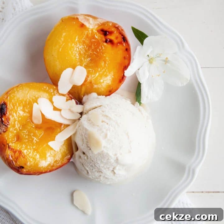 Grilled Peaches & Cream with Almonds (Vegan)