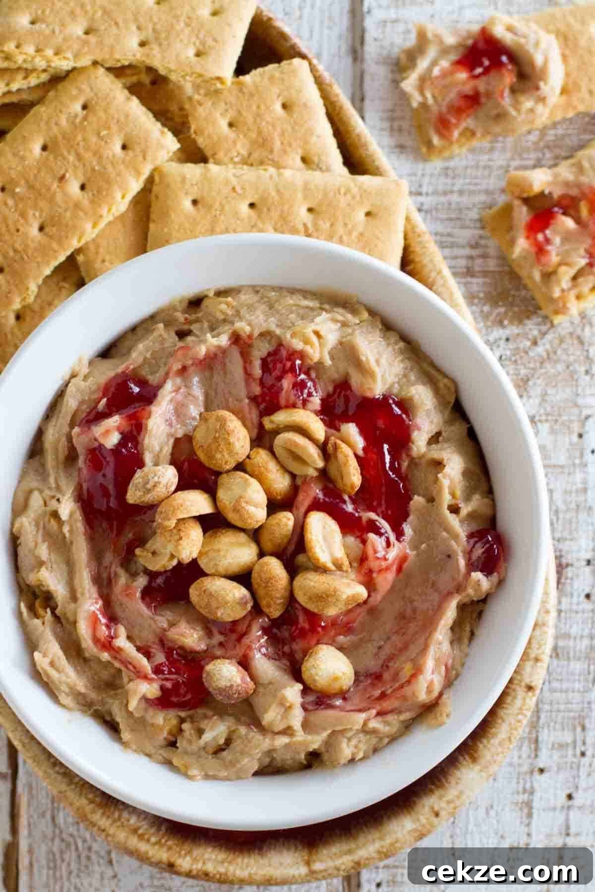 Peanut Butter and Jelly Dip served with graham crackers.