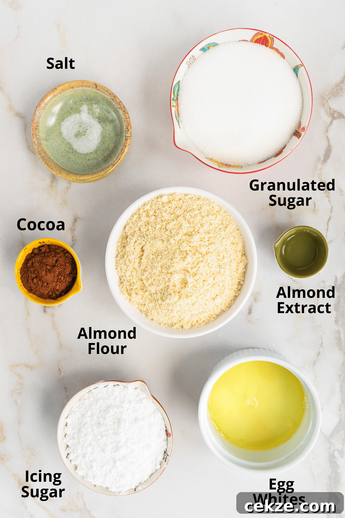 Ingredients needed to make chocolate amaretti cookies.