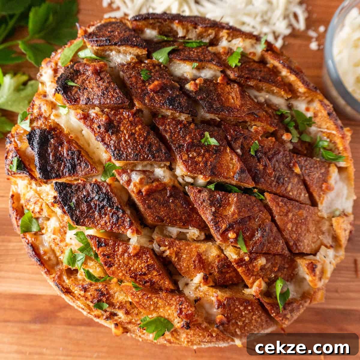 Cheesy Pull Apart Garlic Bread with Bacon Butter