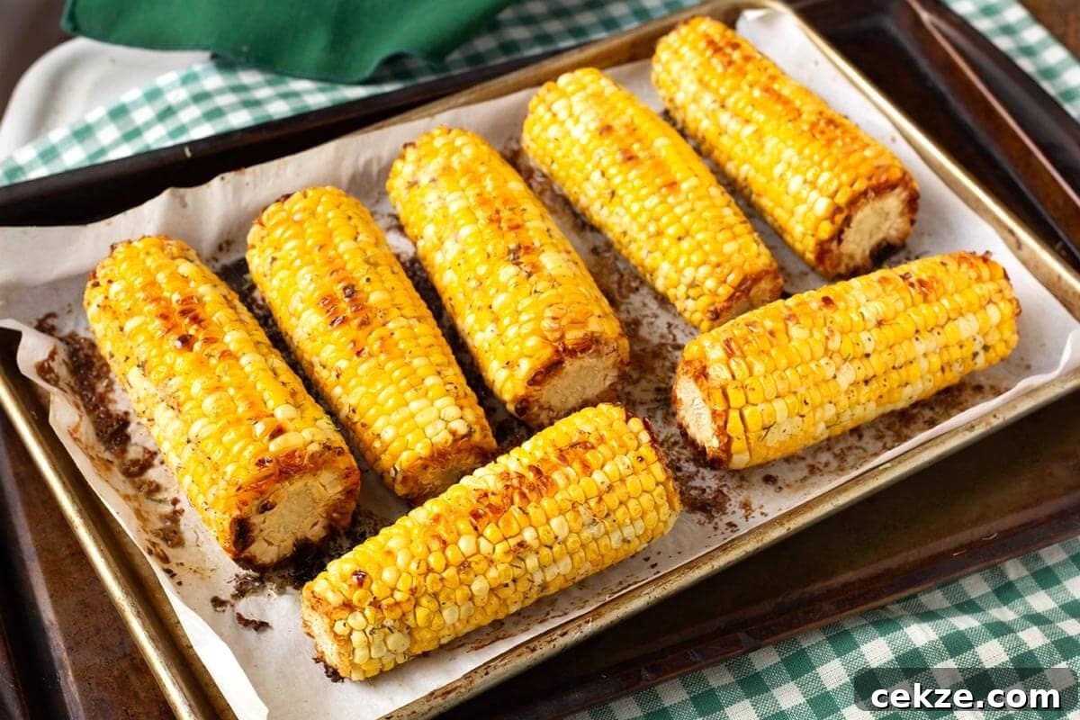 Oven Roasted Corn on the Cob on a baking sheet.