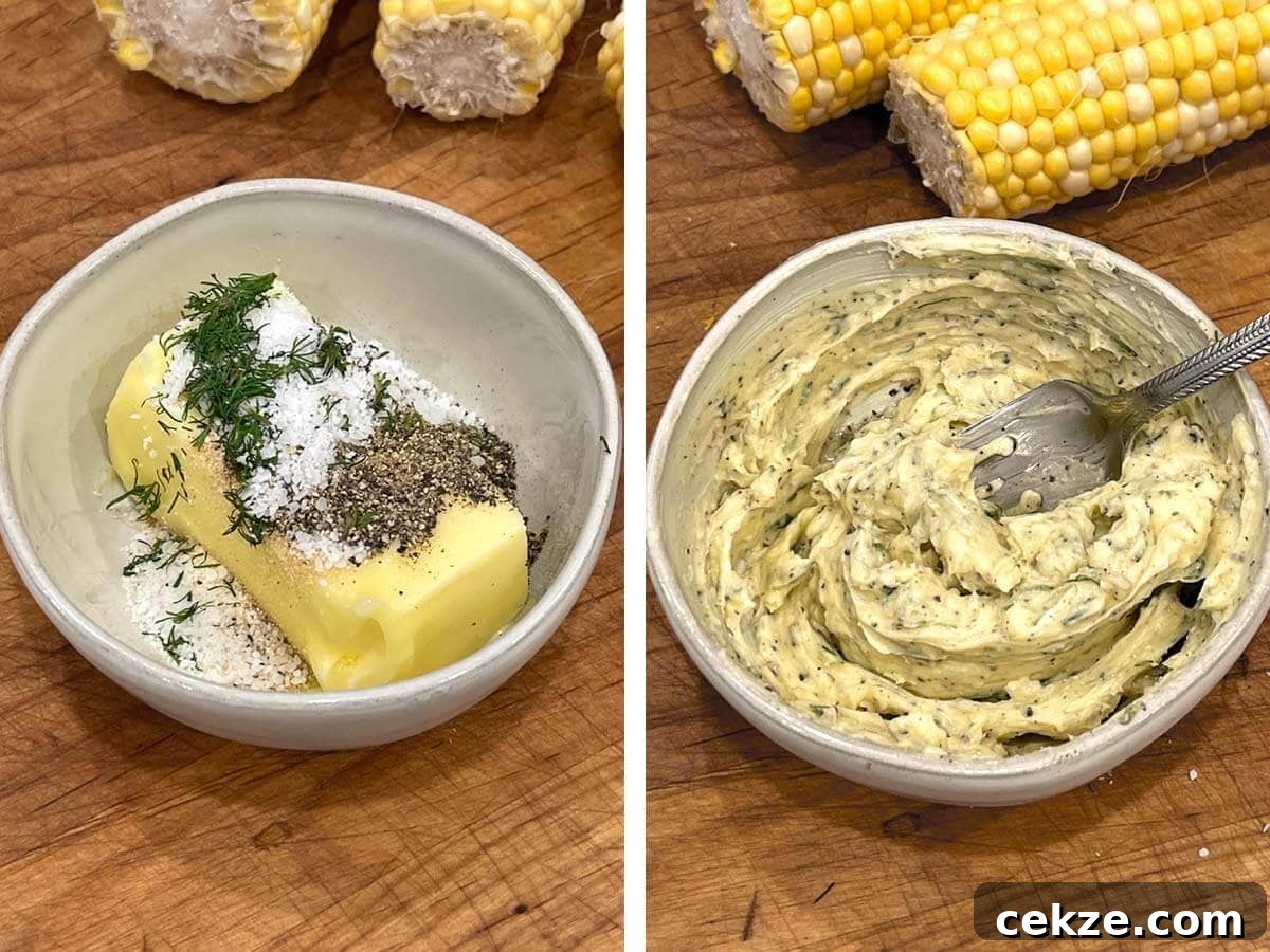 butter, herbs & spices in a bowl, mixed together.