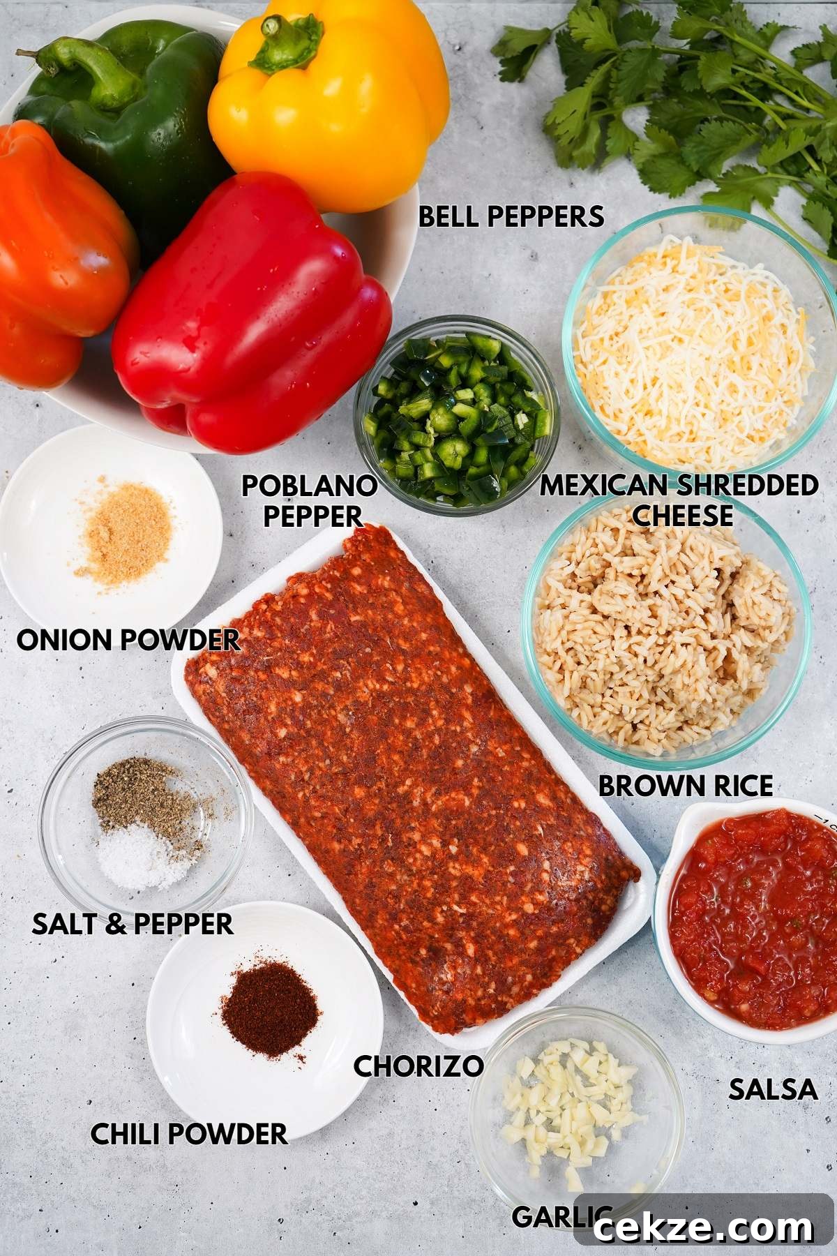 Ingredients needed for smoked stuffed peppers.