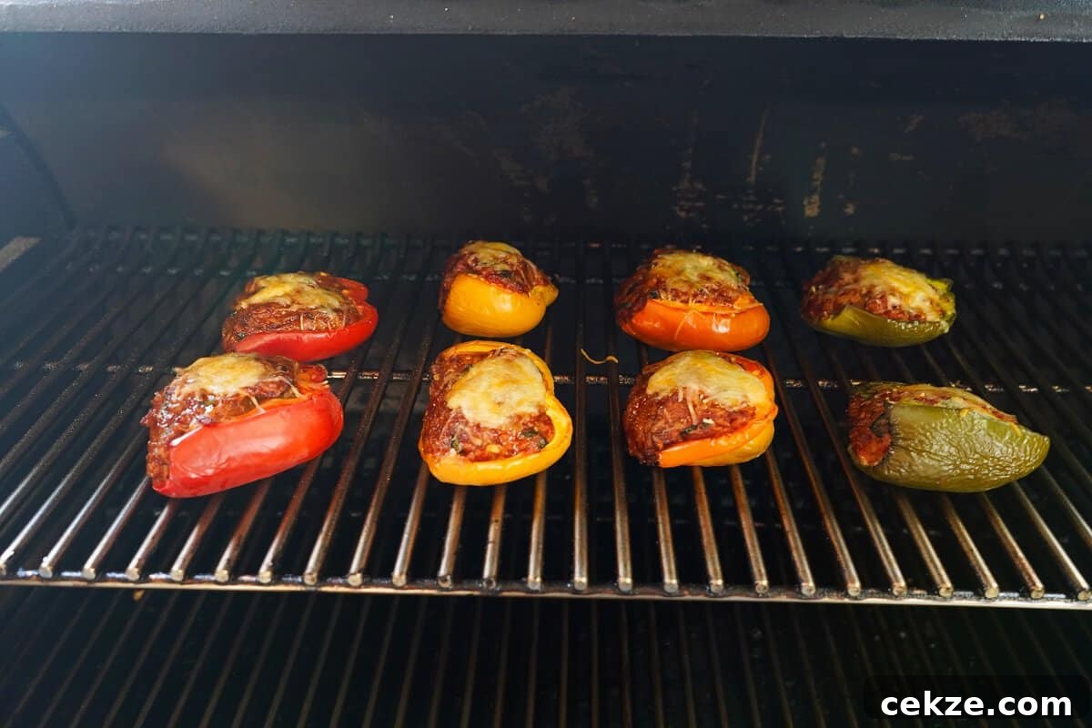 Chorizo stuffed peppers on smoker