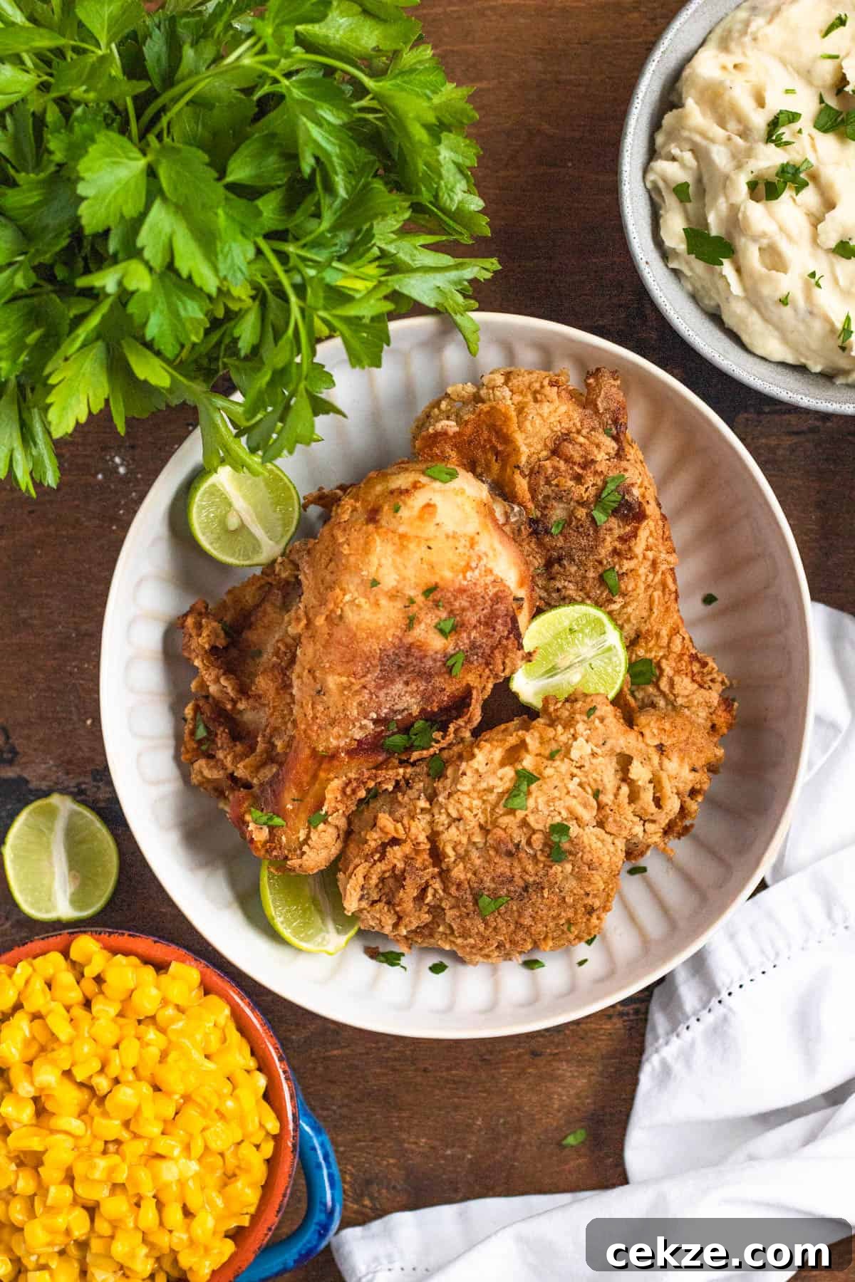 Gluten Free Fried Chicken Recipe on a plate with limes