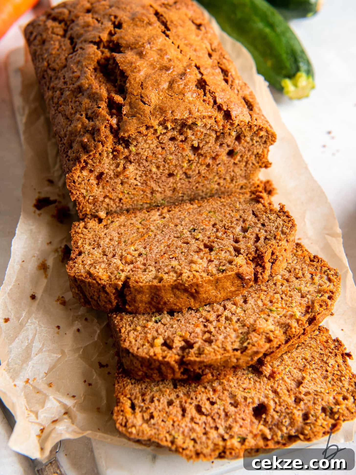 slices of zucchini carrot bread cut off the end of the loaf.