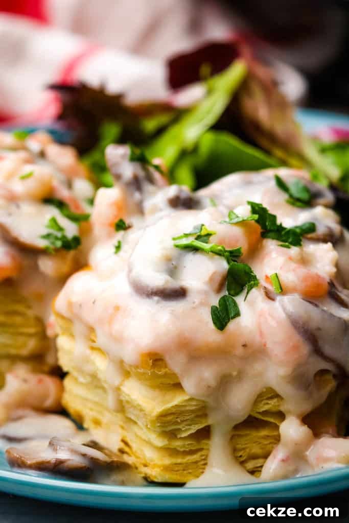 close up of a shrimp vol au vent.