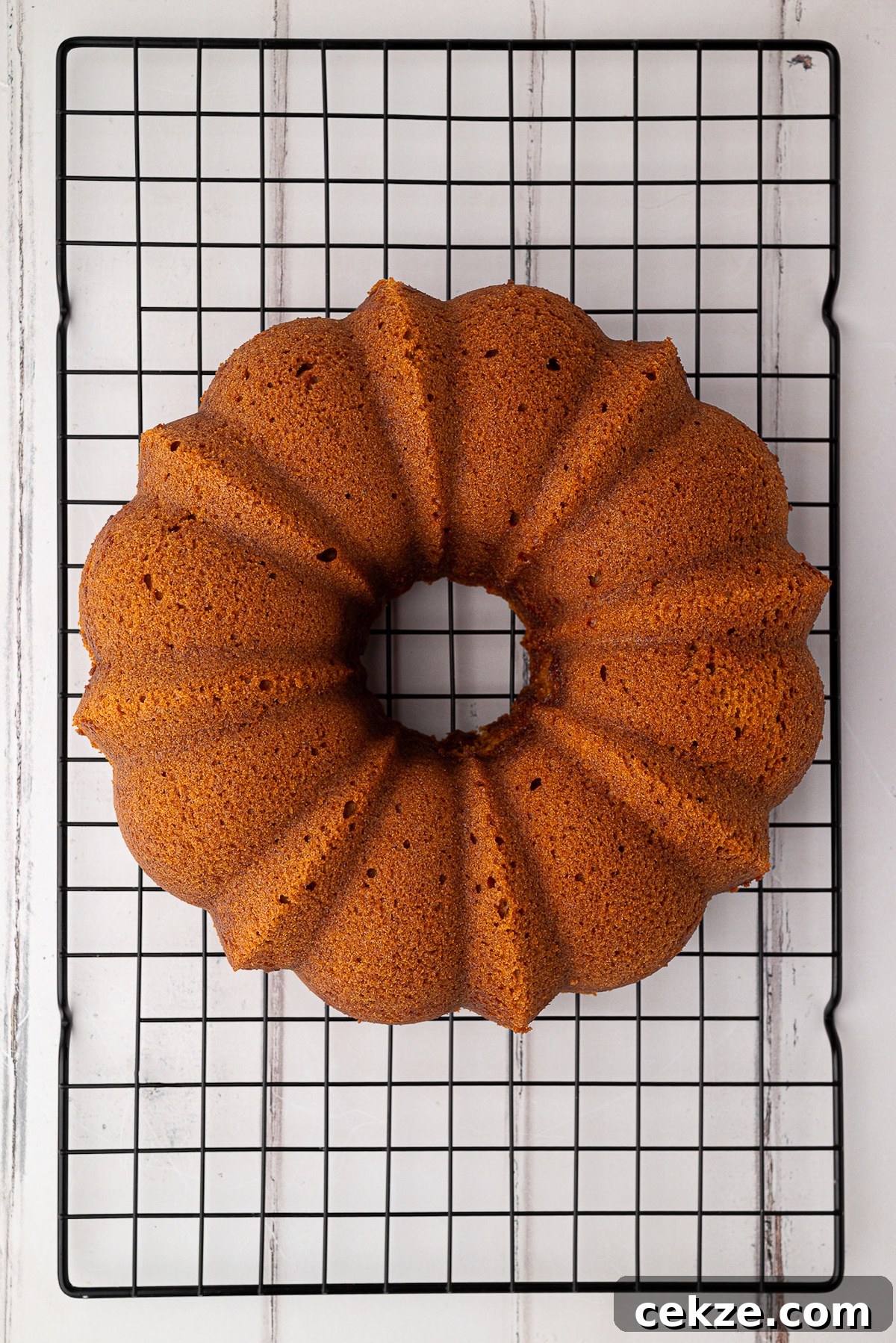 bundt cake cooling on wire rack